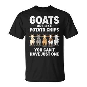 Las cabras son como las patatas fritas, no puedes tener solo una camiseta, camiseta unisex para adultos, manga corta, cuello redondo, impresión digital - Product Image 1