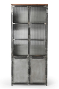 Armoire en fer avec 2 portes en verre et 2 portes métalliques, avec plateau de recyclage en métal naturel, bois recyclé, meubles en bois recyclé - Product Image 3