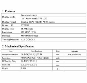 Modul LCD TFT 2,8 Inci Sudut Pandang Lebar Resolusi VGA 640x480 <span class=keywords><strong>MIPI</strong></span> <span class=keywords><strong>DSI</strong></span> 300cd/m² - Product Image 5