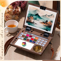 Palette d'artiste pliable en bois de noyer Bview Art 27 compartiments, grande capacité, pour aquarelle, gouache, peinture, boîte de mélange de peintures