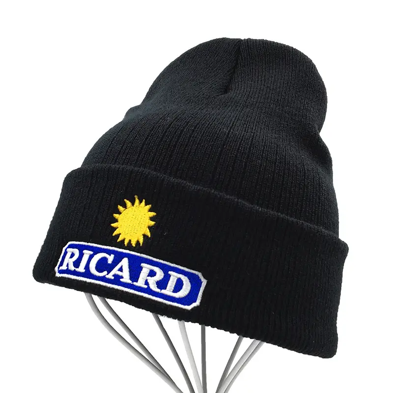 Aangepaste Groothandel Ricard Borduren Mannen En Vrouwen Beanie Hoed Gebreide Mutsen Warme Wollen Hoeden Omkeerbaar Chapeau Bob