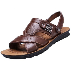 Sandalias Planas de Leopardo para Hombre, de Cuero Genuino, Punta Abierta, con Hebilla, Casuales, de Verano, Antideslizantes, con Suela de Goma Cómoda, Guangdong - Product Image 1