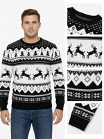 Pull de Noël pour homme FNJIA, col rond, tricot jacquard, motif renne, sapin, flocon de neige, manches longues, pull de fête