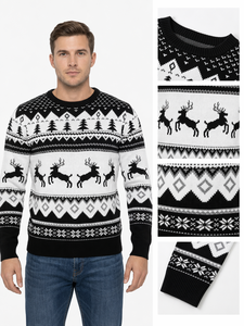 FNJIA <strong>Men</strong> Knitted Crew Neck <strong>Christmas</strong> Sweater Jacquard Knit <strong>Christmas</strong> <strong>Jumper</strong> Reindeer Tree Snowflake Long Sleeve Holiday Sweater - Product Image 4
