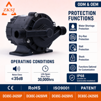 Pompe à eau ZKSJ BLDC 24V DC 128W 2000L/H 25M de hauteur de refoulement IP68 avec régulation PWM réglable