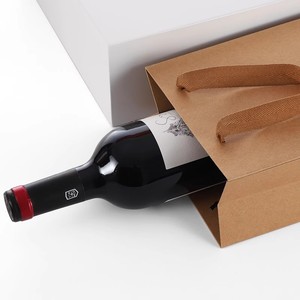 Bolsa de papel kraft de tamaño personalizado para botella de vino, cerveza, con asas de algodón, bolsa de papel para vino negro, venta al por mayor - Product Image 5