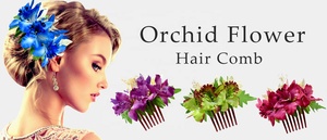 Aksesori Rambut Bunga Pesta Liburan Gaya Pantai Bohemia, Sisir Rambut Pengantin Bunga Anggrek Kepala Liburan Pantai - Product Image 2