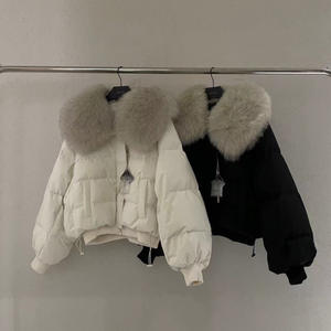 Mujer con Chaqueta de Plumón Blanca con Cuello de Piel de Zorro Grande, Pantalones Anchos Beige, Usando un Teléfono Inteligente. Fondo: <span class=keywords><strong>Kashgar</strong></span> - Product Image 2