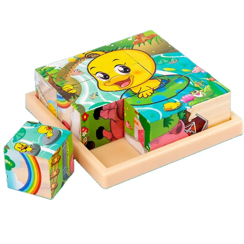 3D Three Children's Baby Kindergarten Educational Toys New Wooden Six-sided Puzzle Building Blocks Wood Unisex 7 Working Days