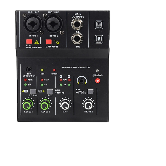 BN-2 Portable OEM Karaoke Audio Sound Record Board Mixer Control Console USB Interface Private Audio Interface Black
