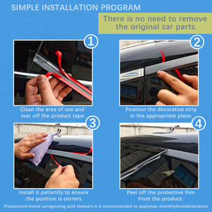 Accessoires de garniture de fenêtre de voiture de sport en acier inoxydable noir, ruban adhésif double face spécial et résistant pour Land Cruiser LC300 2022-2025 - Product Image 3
