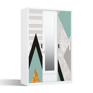 Armario de Acero Impreso con Espejo, 3 Puertas Corredizas de 1200 mm para Muebles de Dormitorio - Product Image 2