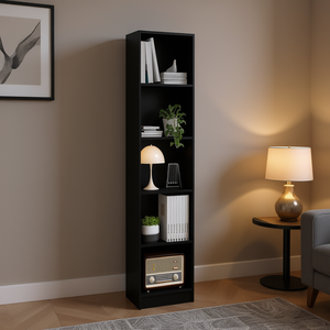 Bibliothèque compacte Vinton XS noire 33x15x85cm, unité de rangement moderne multi-étagères pour salon - Product Image 2