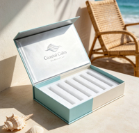 Boîte cadeau magnétique pliable en crème, logo hexagonal en feuille d'or personnalisé, plateau en mousse EVA à 6 compartiments pour l'emballage des ampoules de soins de la peau