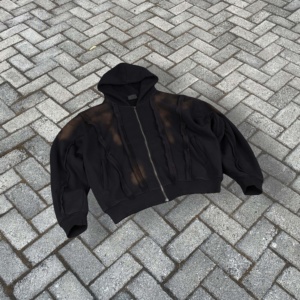 Sudadera con Capucha Extra Grande para Hombre, Estilo Vintage, Desgastada, con Parches, 100% Algodón, con Cierre, para Otoño - Product Image 1