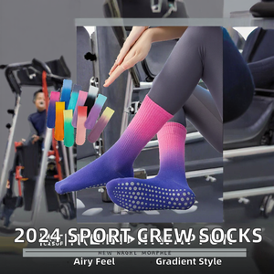 Custom Unisex High Quality <b>Breathable</b> Cotton Sport Gradient Crew <b>Socks</b> Wholesale Pilates Crew Grip <b>Socks</b> Cuff <b>Socks</b> - Product Image 2
