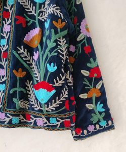 Hand Embroidered Floral Cotton Suzani <b>Jacket</b> Women Mandarin Collar Full <b>Sleeve</b> <b>Short</b> Length Prairie Chic Style Spring Outerwear - Product Image 3