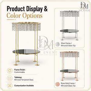 Table de réception de mariage ronde en acier inoxydable doré avec canopy en cristal et plateau en verre trempé miroir – Vente en gros - Product Image 5