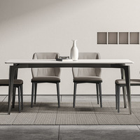 Table de salle à manger blanche en pierre frittée moderne de luxe et 4 6 chaises en cuir PU