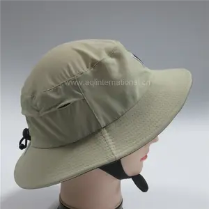 High Quality OEM Custom Logo Rubber Patch Nylon Sun Beach Surf Bucket Hat Waterproof With Strap And Neck Flap