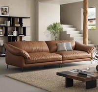 Canapé trois places en cuir véritable Mufang, design nordique moderne et minimaliste de haute qualité pour appartement et villa