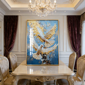 Decoración de Hogar de Lujo al por Mayor de Fábrica, <span class=keywords><strong>Paloma</strong></span> de la Paz, Impresión HD, Decoración del Hogar, Pintura de Porcelana de Cristal, Murales de Animales con LED - Product Image 1