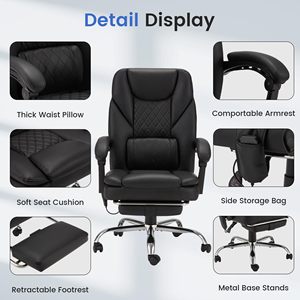 <span class=keywords><strong>Silla</strong></span> Giratoria de Cuero Negra Moderna Personalizada con Respaldo Alto para el Hogar, <span class=keywords><strong>Silla</strong></span> de Oficina Ejecutiva con Soporte Lumbar y Masaje, Capacidad de 400 lb - Product Image 5