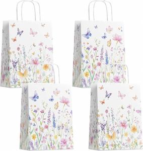 Bolsas de Regalo de Papel Kraft con Diseño Floral y Asas, Impresión Flexográfica, para Regalos y Decoraciones de Fiestas de Primavera - Product Image 1