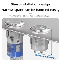 Tombol tekan panel 16mm, kedap air IP67, bodi pendek, cangkang baja tahan karat, cincin bercahaya, 12V 0.1A, sesaatTombol tekan