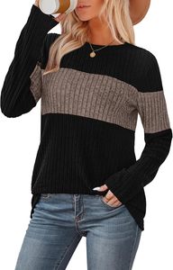 <span class=keywords><strong>Pull</strong></span> en tricot à blocs de couleurs pour femmes, col rond, manches longues, pour tenue quotidienne (personnalisable) - Product Image 2