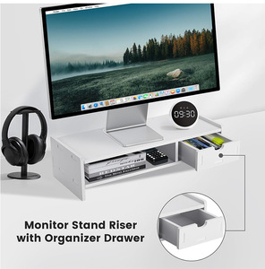 Support de bureau en PVC et bois personnalisé, support de moniteur blanc, rehausseur d'écran, étagère pour ordinateur portable avec tiroir organisateur - Product Image 3