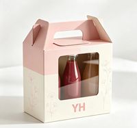 Maßgefertigte Umweltfreundliche Recycelbare Schwammgefütterte Papierflaschenträger-Box mit Fenster und Griff für Glasflaschen Geschenkverpackung Tragbare Lebensmittelverpackung