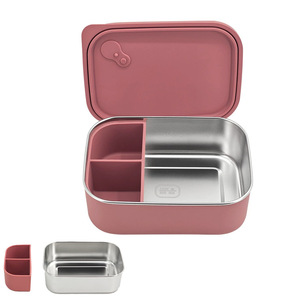 Boîte à lunch rectangulaire en acier inoxydable sans BPA, avec compartiments amovibles en silicone, capacité 1200 ml, design moderne. - Product Image 1
