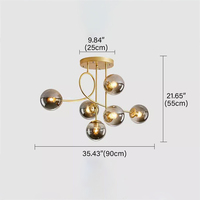 Luminaires suspendus vintage en verre fumé/cognac à 6 ampoules, style nordique, bras courbé, pour couloir et salon