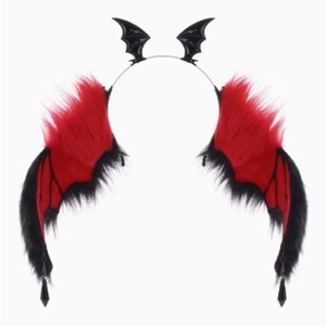 Serre-tête pour femme pour fête d'Halloween, accessoire de cheveux avec ailes de chauve-souris et plumes, noir, rouge, bleu, gris - Product Image 6