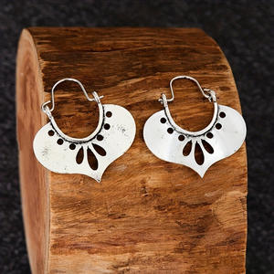E4764 Antique Silver <b>Hoop</b> <b>Earrings</b> Vintage Style Unisex Everyday Wear <b>Fine</b> Jewelry Silver Plated - Product Image 5