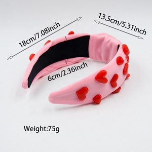 Diadema con Nudo de Borde Ancho en Forma de Corazón Rojo para el Día de San Valentín, Accesorio para el Cabello de Tela de Color Sólido para Festivales Dulces - Product Image 4