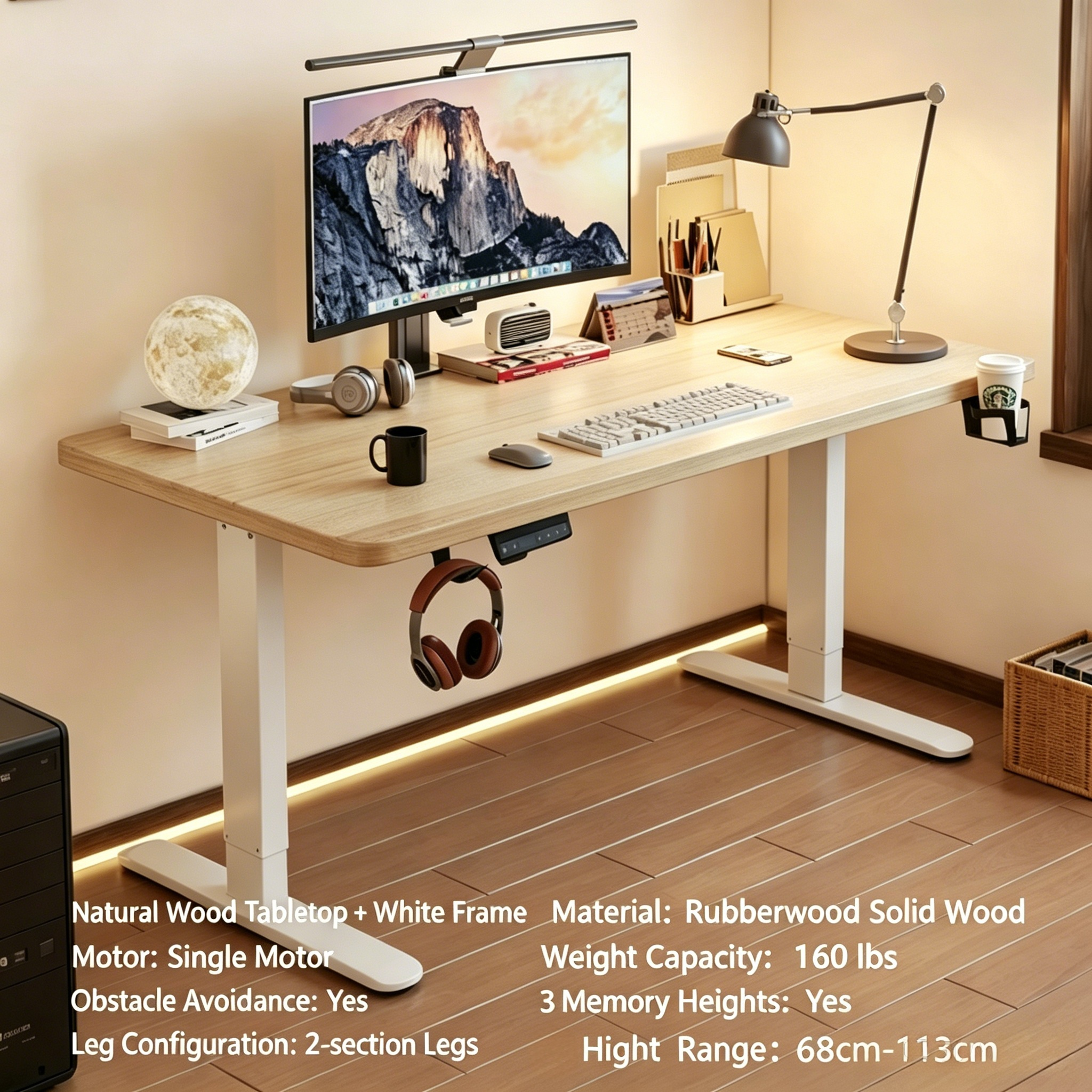Natural Wood Tabletop + White Frame