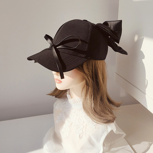 Ultima moda aggiornata femminile donna cappellino da Baseball nero cappello da golf da papà cappello da camionista con fiocco di raso - Product Image 5