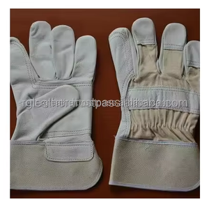 Guantes de seguridad de cuero de combinación dividida de grano blanco Guantes de trabajo industrial resistentes de doble palma Anti corte resistente al calor - Product Image 6
