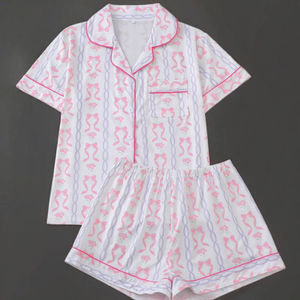 Nouvel ensemble de pyjama décontracté élégant pour femme 2025, en maille à manches courtes, haut boutonné avec détails de poches, collection hiver - Product Image 3