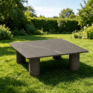 Table basse minimaliste en marbre, mobilier de jardin moderne, design en pierre durable - Product Image 1