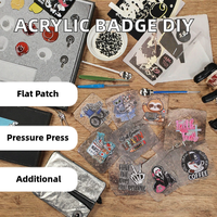 Accessoires de porte-badge en acrylique pour vêtements en gros avec patch plat, paillettes, résine planaire métallique, plastique à dos plat, pour Halloween et DIY