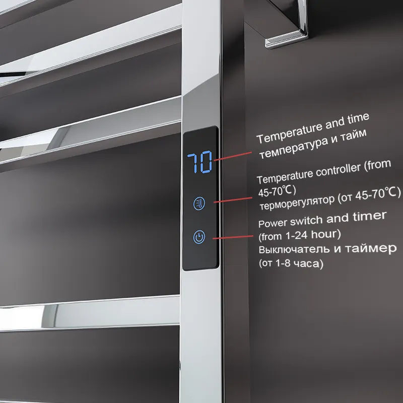 Porte-serviettes chauffant électrique en acier chromé pour salle de bain, porte-serviettes doré, contrôle de la température et du temps