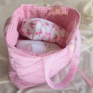 定制风格绗缝女童手提袋可爱甜美优雅碎花蝴蝶结图案印花女式肩包 - Product Image 1