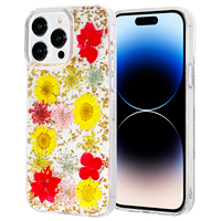 Coque de téléphone transparente en TPU+PC avec fleurs séchées faites à la main pour iPhone 18/17/16/15/14/13/12/11 Series