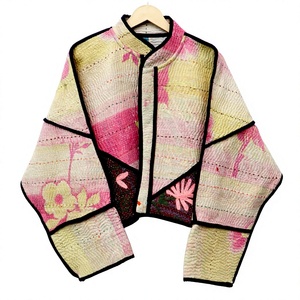 Veste Kantha Premium 100% Coton Haute Qualité Faite à la Main Écologique Respirante Col Mandarin Motif Patchwork Multicolore Vintage - Product Image 1