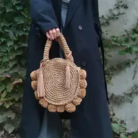 Round Paper Rope Shoulder Bag Tassel Summer Beach Handmade