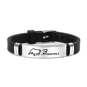 Go Party-joyería personalizada del zodiaco para mujer, 12 horóscopo, pulsera de silicona ajustable grabada de acero inoxidable - Product Image 4