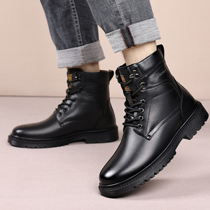Bottes d'hiver en cuir véritable pour hommes, bottes de neige à bout rond, doublure en fourrure, semelle extérieure en caoutchouc antidérapante, semelle intermédiaire en EVA, chaudes - Product Image 4